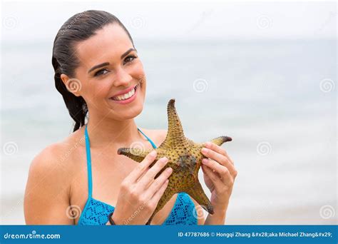 Woman Holding Starfish Stock Photo Image Of Adult Smile
