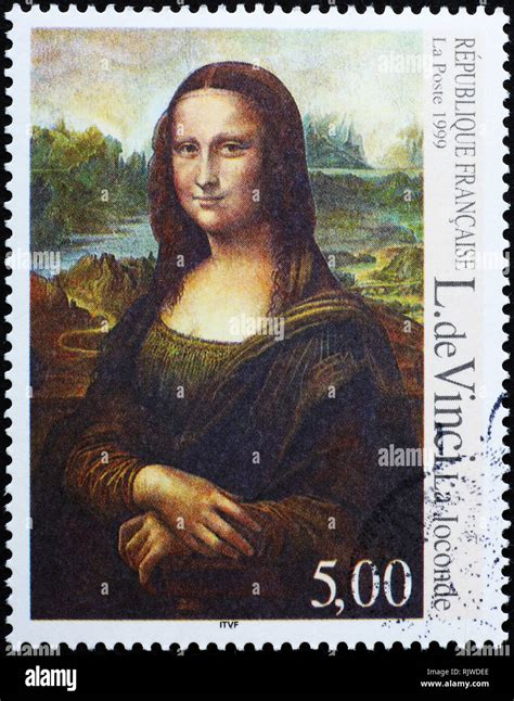 Famous Painting Mona Lisa On French Postage Stamp Stock Photo Alamy