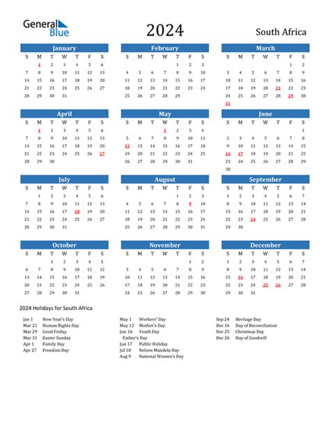 2024 South Africa Calendar With Holidays