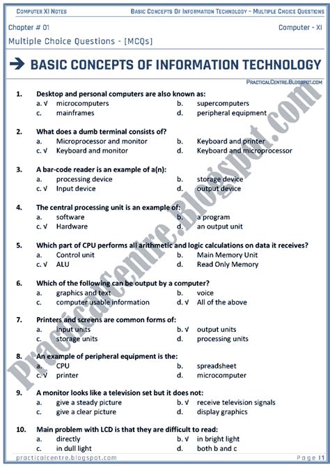 Computer basics multiple choice questions. Practical Centre: Basic Concepts Of Information Technology ...