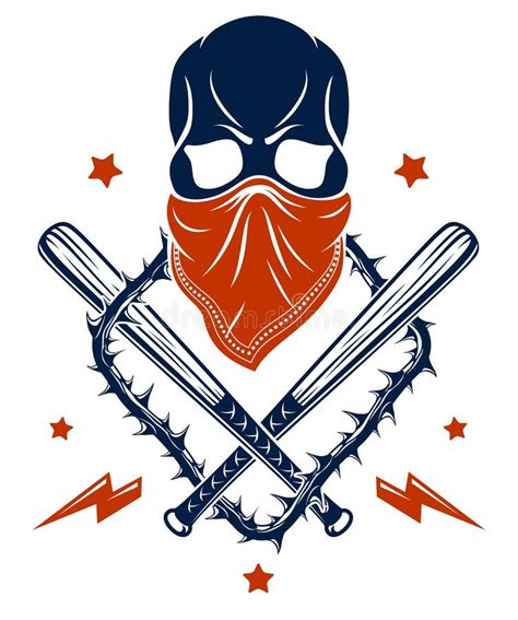 Criminal Tattoo Gang Emblem Or Logo With Aggressive Skull Baseball