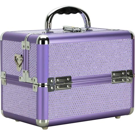 Purple Krystal 4 Tiers Expandable Trays Cosmetic Makeup Train Case
