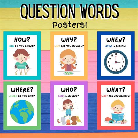 Question Words Posters Pre K Resource Kindergarten Classroom Decor