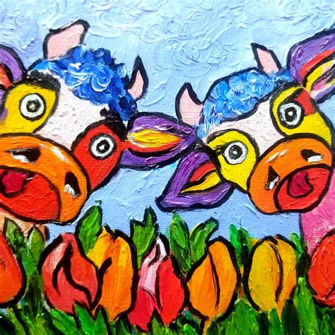 Funny Cow Painting Oil Trippy Original Art Animal Cool Artwork Etsy