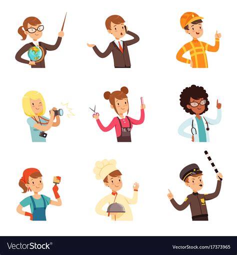 Young Men And Women Of Different Professions Set Vector Image