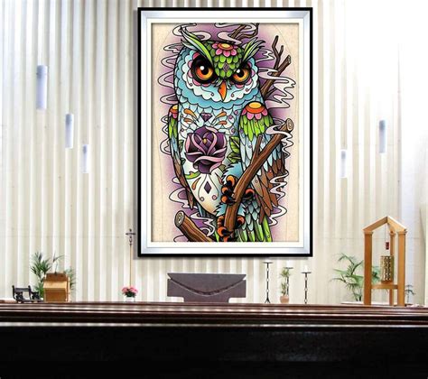 5d Diy Diamond Painting Owl Full Round Enchanting Mosaic Cross Etsy