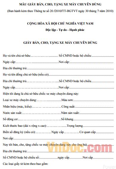 .giao thông vận tải tiếp nhận, kiểm tra hồ sơ; Mẫu giấy bán, cho, tặng xe mới nhất - Mẫu giấy bán, cho ...