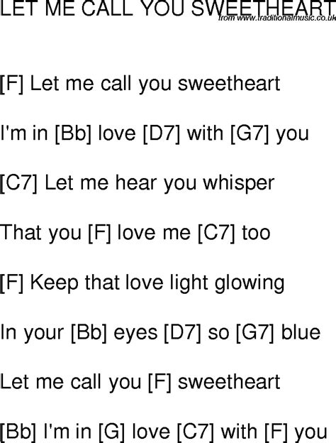 Old Time Song Lyrics With Guitar Chords For Let Me Call You Sweetheart F