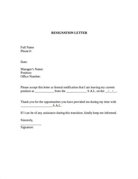 Microsoft Word Resignation Letter Template