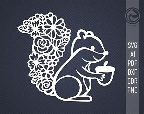 Floral Squirrel Svg File Cut Files For Cricut Silhouette Etsy