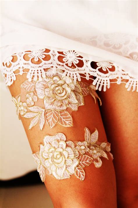 Wedding Garter Set Bridal Garter Set Rose Gold Ivory Lace Etsy
