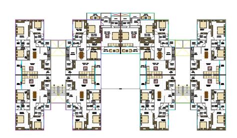 3 Bhk Residence Apartment Furniture Layout Cluster Plan Cadbull
