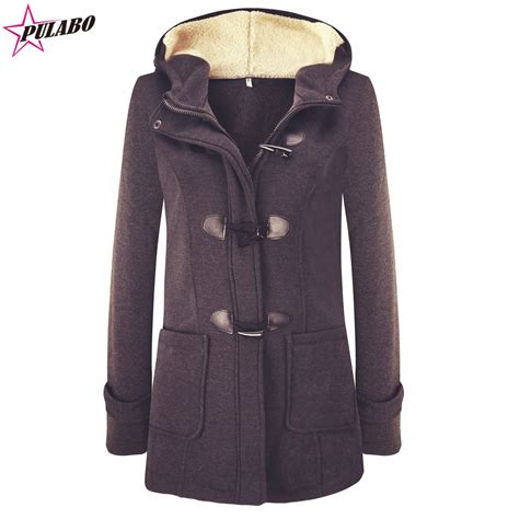 Pulabo Womens Winter Fashion Outdoor Warm Wool Blended Classic Pea Coat Jacket Women Horn Button
