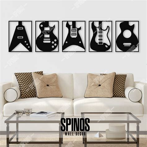 Guitar Wood Wall Art 5 Pieces Music Wall Decor Electric Etsy Uk