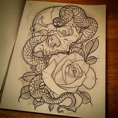 Traditional rose with snake tattoo on forearm. Snake Skull Drawing at GetDrawings | Free download