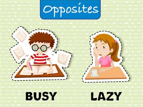 Opposite Words For Busy And Lazy 300601 Vector Art At Vecteezy