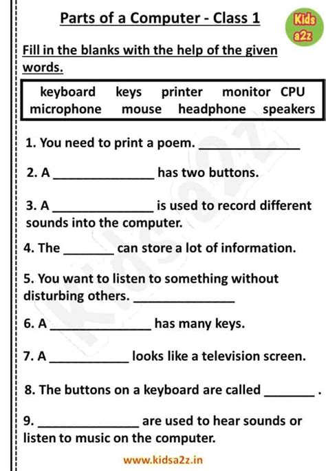 Worksheet For The Computer Class 1 With Pictures And Instructions To