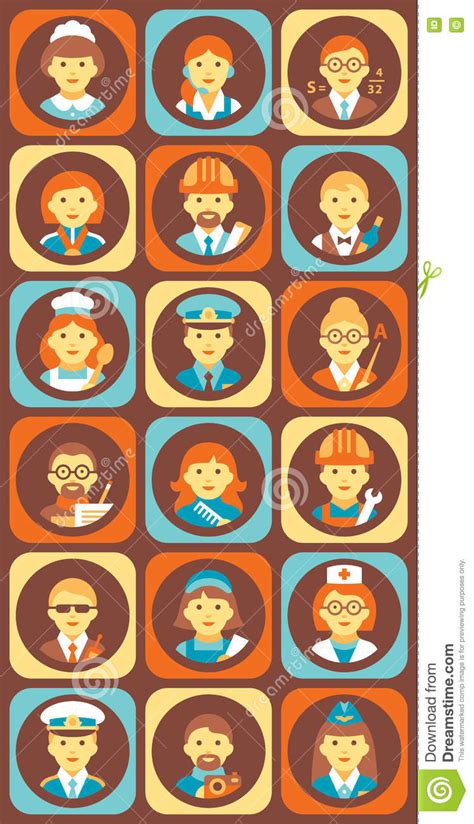Set Of Colorful Profession People Flat Style Icons Vector Illust
