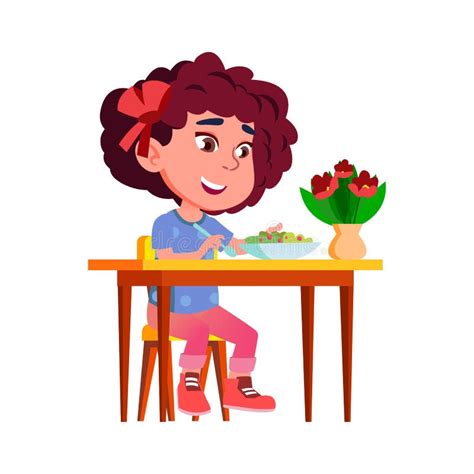 Little Girl Eating Vegetable Salad Stock Illustrations 178 Little