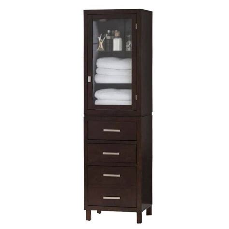 Shop Espresso Wood Linen Tower Bathroom Storage Cabinet With Glass