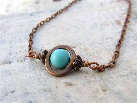 Turquoise Necklace Delicate Copper Necklace December Etsy