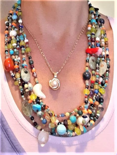 Semi Precious Stone Necklace Multi Color Jemstone Necklace Etsy
