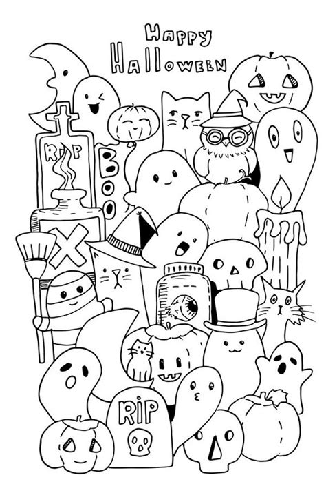 Happy Halloween Doodle Instand Download  Coloring Page Etsy