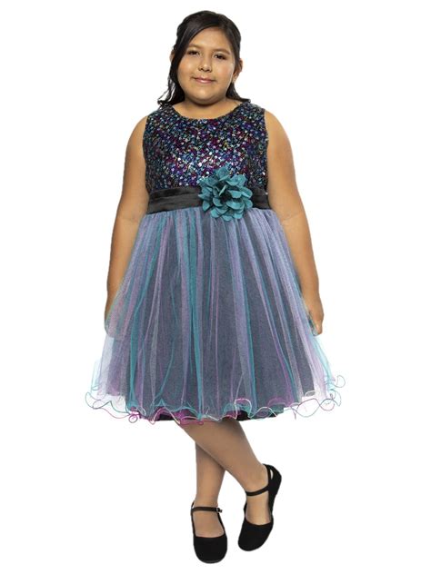 Kids Dream Kids Dream Girls Teal Blue Sequin Tulle Plus Size