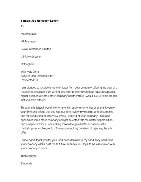 Formal Job Rejection Letter How To Write A Formal Job Rejection