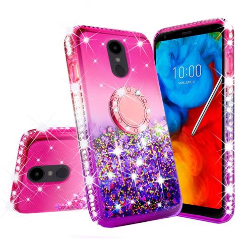 Lg Stylo 5 Case Ring Stand Liquid Floating Quicksand Bling Phone Cover