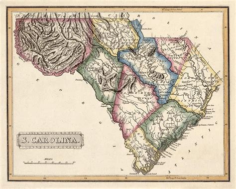 South Carolina Map Antique Map Art Print 1817 Archival Reproduction