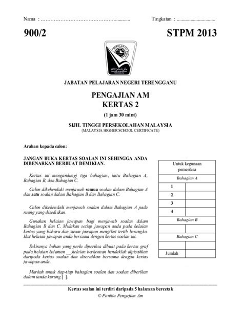 Analisa soalan percubaan pengajian am stpm penggal 1 (u) negeri. Soalan -Percubaan Penggal 2 STPM 2013 - Terengganu