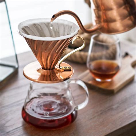 Water flows quickly, so you can go finer than you might be able to with other drippers. Hario V60 Copper Dripper - Tentera Coffee Roasters Corporation