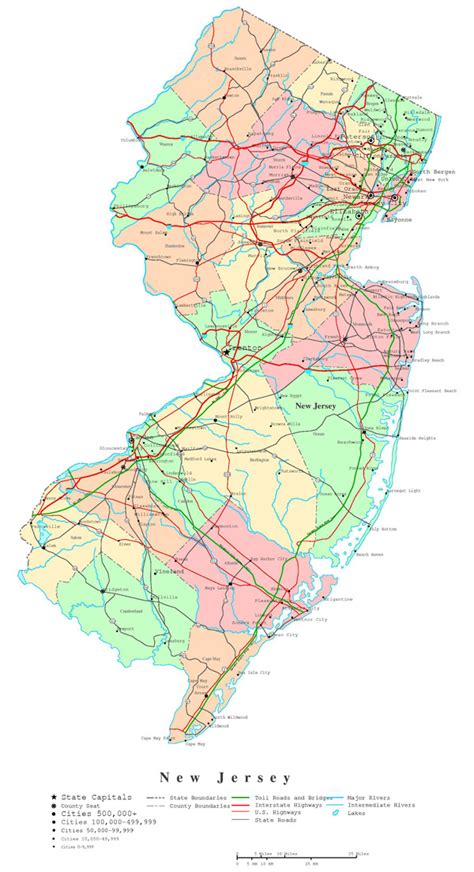 Large Detailed Administrative Map Of New Jersey State With
