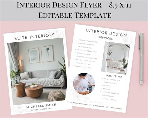 Editable Interior Design Flyer Template Decorator List Of Etsy