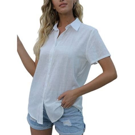 Ukap Solid Color Blouse For Women Short Sleeve V Neck Tunic Shirt Elegant Buttons Up Summer