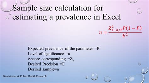 Sample Size Calculation For Estimating A Prevalence In Excel Youtube