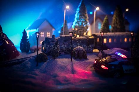 Miniature Of Winter Scene With Christmas Houses Train Station Trees