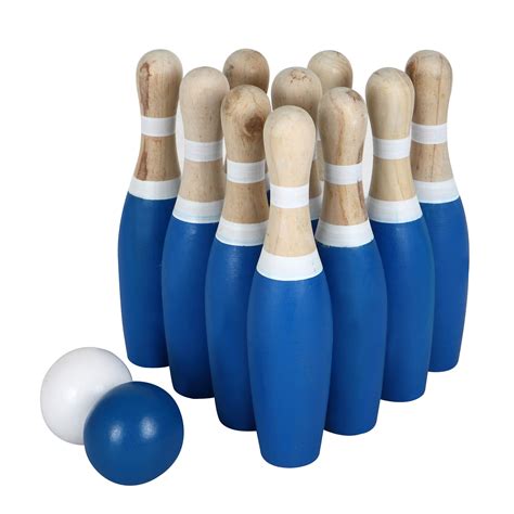 Hathaway Lawn Bowling Skittles Game With 10 Solid Wood Rustic Pins And Balls And Included Carry