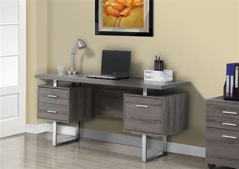 i 7082 dark taupe reclaimed look silver metal 60″l office desk by monarch specialties inc