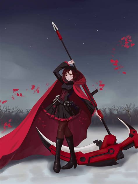 Rose Rwby Anime Girl Red Cape Death Scythe Black Dress For Your