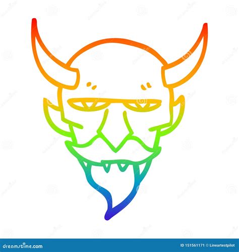 A Creative Rainbow Gradient Line Drawing Cartoon Devil Face Stock