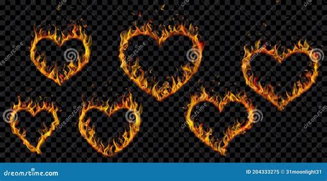 Set Of Burning Hearts Stock Vector Illustration Of Realistic 204333275