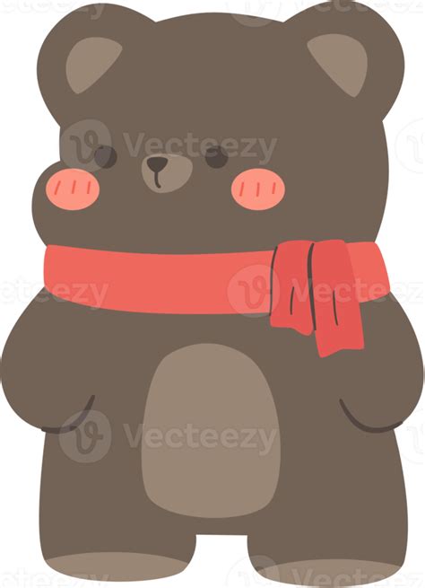 Bear Wears Red Scarf Flat Style Cartoon Illustration 16406874 Png