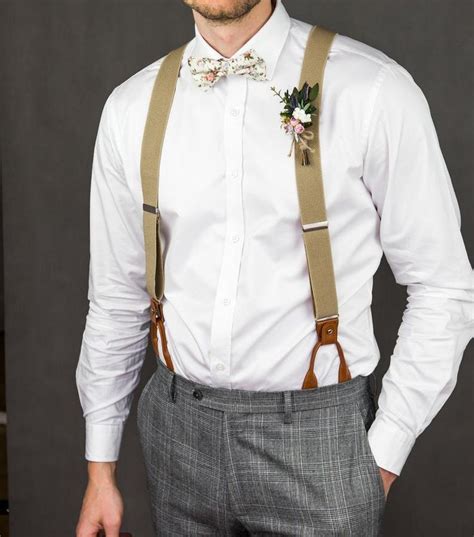 Beige Suspenders For Men Button Suspenders Wedding Etsy Suspenders Wedding Button