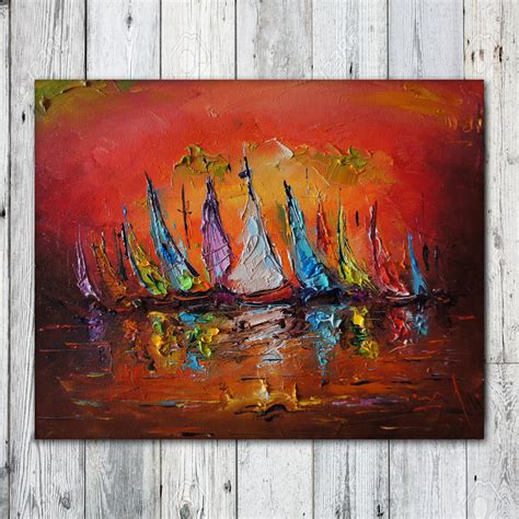 Sailboats Painting Abstract Oil Seascape Boats Yachts Art Etsy