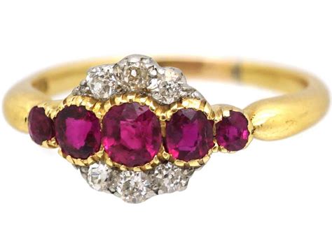 Edwardian 18ct Gold And Platinum Cluster Ring Set With Five Rubies