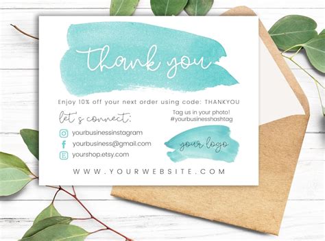 Turquoise Printable Business Thank You Card Template Thank Etsy
