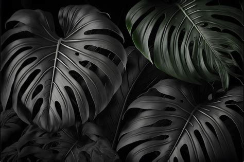 Premium Photo Black Monstera Leaves Background Wallpaper