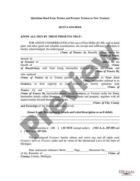 Michigan Quitclaim Deed From Trustee And Former Trustee To New Trustees